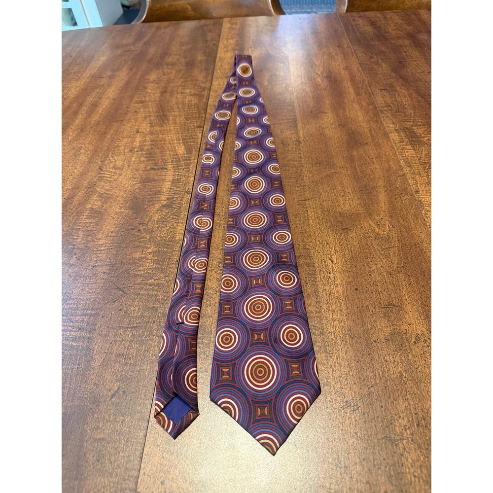 Perry Ellis Portfolio Men's Silk Tie Purple Red Gold Geometric Italian Fabric